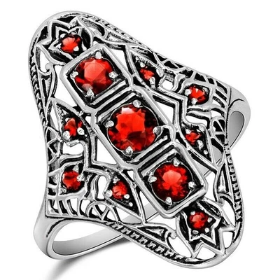 1CT Treated Ruby 925 Solid Sterling Silver Filigree Ring Sz 7 XB3-6 - Image 1 of 4