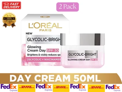2x L’Oreal Paris Glycolic Bright Day Cream SPF30 PA+++ 50ml Bright Radiance - Image 1 of 4