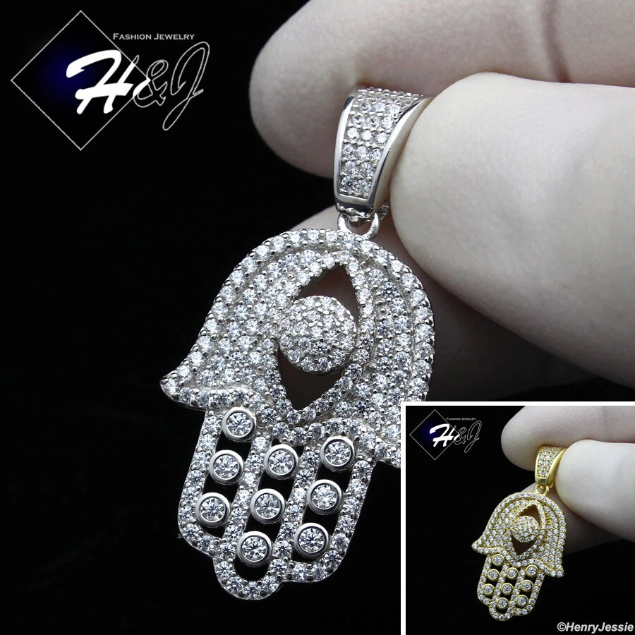 HOMBRE MUJER PLATA ESTERLINA 925 CIRCONITA HELADA CHAPADO EN ORO/PLATA COLGANTE DE MANO HAMSA*SP151 Foto 1 de 1