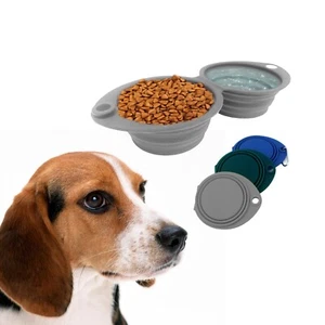 Cuencos dobles de silicona para perros, 12 oz, cuenco de silicona plegable con anillo en D - Imagen 1 de 11