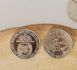 Lucky 'Darling Mother' Coin Silver Mothers Day Gift Mum Mummy Engraved Keepsake - Picture 1 of 24