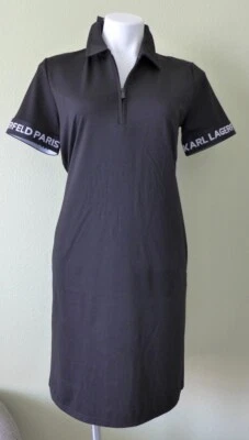 KARL LAGERFELD Logo Tape Short Sleeve 1/4 Zip Polo Collared Dress Size S - Image 1 of 4
