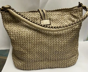 Borse in Pelle Hand Woven Leather Tan Hobo Shoulder Bag Brown Made In Italy - Picture 1 of 17