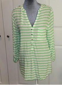 Daniel Cremieux Green & White Striped Blouse Small - Picture 1 of 12