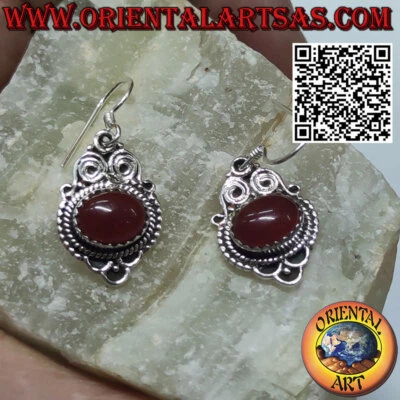 Orecchini in argento 925 ‰  con corniola ovale incastonata di traverso barocco - Immagine 1 di 4