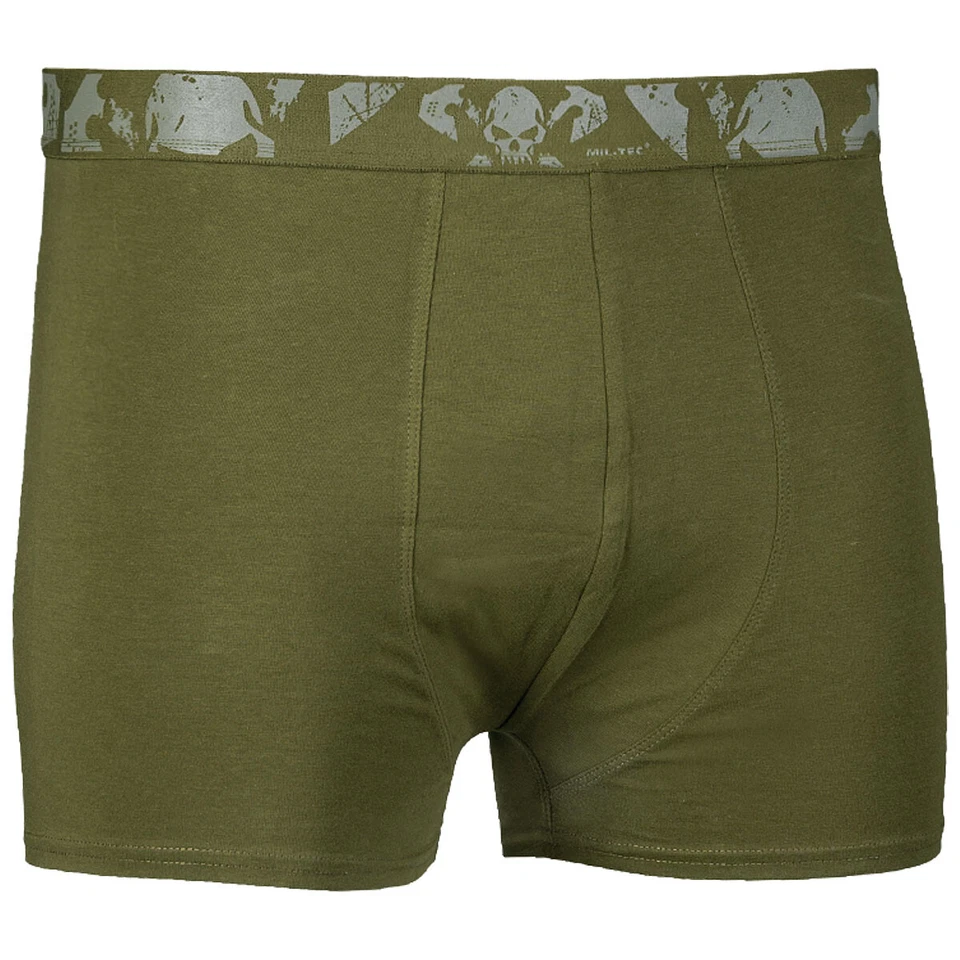 Shorts boxer Mil-Tec caveira pacote com 2 calças masculinas macias algodão roupa íntima exército oliva - Imagem 1 de 1
