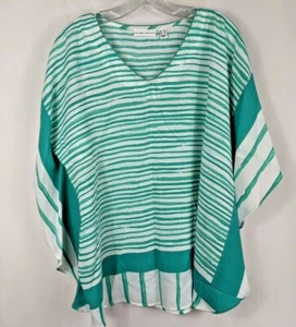 Susan Graver Printed Woven Scarf Top Teal Plunge (S) A376590 - Picture 1 of 1