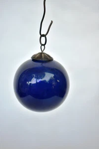 Antique German Kugel Ornaments Cobalt Blue Glass Ball Beehive Cap Christmas"F267 - Picture 1 of 7