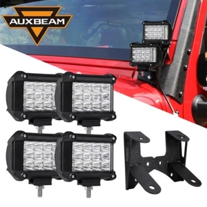 AUXBEAM Pair Side Shooter LED Light Pods& Mount Bracket For Jeep Wrangler JK - Foto 1 di 12