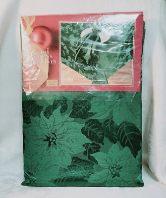 Mantel de Navidad DHC + 6 servilletas verde damasco flor de pascua-oblongo 52x70" Foto 1 de 4