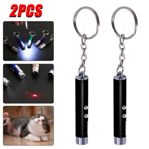 2pcs Red Laser Lazer Pen Pointer 2 In 1 With LED Light Cat Dog Toy Keyring