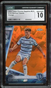 2024 Topps Chrome Sapphire MLS Marinos Tzionis Rookie Orange #22/25 CGC 10 - Picture 1 of 2