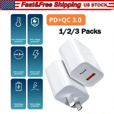For iPhone 14 13 12 11 XR 8 20W Fast Charger Block USB Type C Wall Power Adapter - Image 1 of 4