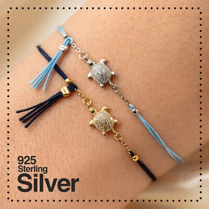 Silver Turtle Pendant Bracelet, Gold Turtle Bracelet with CZ, Gift... - Picture 1 of 15