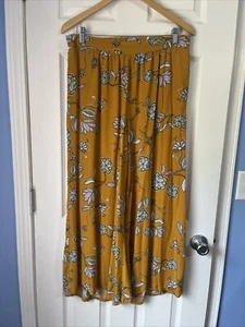 JAASE Handshaped Pants Wide Leg Yellow Floral 100% Rayon Hippy Palazzo Flowy XL - Picture 1 of 20