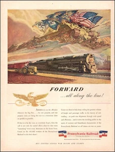 1944 WW2 Anzeige für PENNSYLVANIA Railroad Rorward All Along the Line! 091124 - Bild 1 von 1