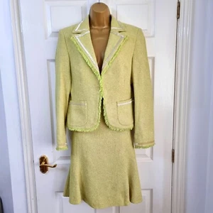 💕Laura Ashley💕 100% Silk Tweed Jacket UK14 Lemon Green Fringe tailored Couture - Picture 1 of 6