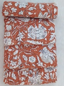 Indian Floral Kantha Quilt Bedding Blanket Cotton Throw Floral Kantha Quilt - Picture 1 of 6