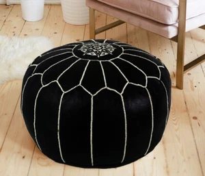 Handmade Moroccan Leather Poufs hassock ottoman footstool Poof Pouffe Black - Picture 1 of 6