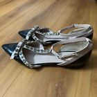 KATE SPADE NY 6.5M Black/Nude BECCA Patent Leather T-Strap Flat with Rhinestones