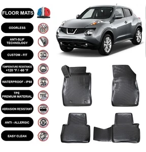 Floor Mats Liner Fits Nissan Juke (2010-2019) Waterproof 4D Molded Black 4Pcs - Picture 1 of 4