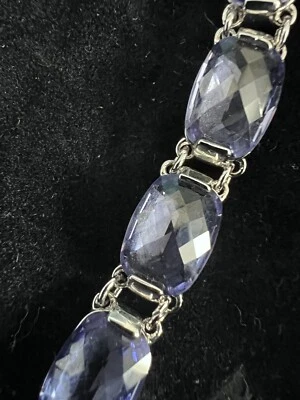 Brazalete de eslabones Swarovski púrpura cristal amatista elegante baguette chapado en rodio Foto 1 de 4
