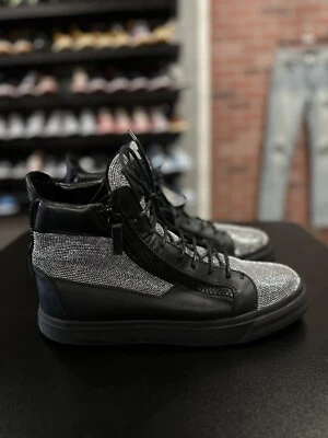 43EU/10US - Zapatillas altas Giuseppe Zanotti de cuero negro estrás plateado Foto 1 de 4