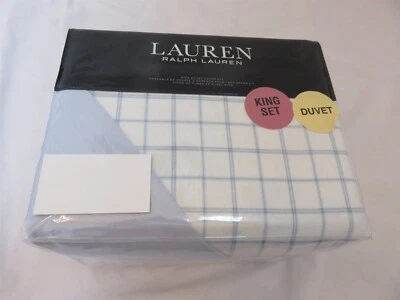 Ralph Lauren Millerton Franela a Cuadros 3P King Funda Nórdica Juego de Fundas Azul Blanco   Foto 1 de 4