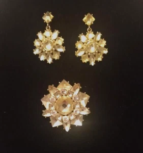Vintage Clear Faux Rhinestone Brooch And Earrings - Bild 1 von 17