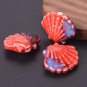 5pcs Scallop Shape 25x21mm Glossy Flamed Glazed Ceramic Porcelain Loose Beads - Picture 1 of 13