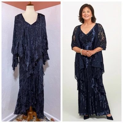 Винтажный 90-х Alex вечера шелк вискоза выгорания цветочный макси платье шаль комплект фея 14 Вт - Изображение 1 из 4