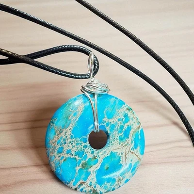 Piedra Natural 40mm Sedimento Marino Jaspe Círculo Disco Colgante Collar Cordón Cuero Foto 1 de 2