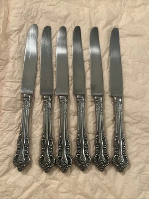 6 Stanley Roberts “Lady Jo Ann” Dinner Knives  Stainless Well Used FREE SHIP - Image 1 of 4