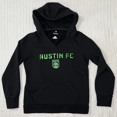 Austin FC Fanatics Cotton Blend Soccer V Neck Hoodie Women's SM 18” X 24” Black - Image 1 of 4