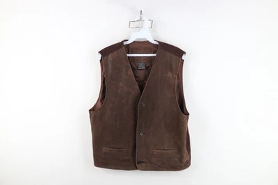 Vtg 90s Gap Mens Medium Distressed Buckle Back Suede Leather Vest Jacket Brown - Image 1 of 4