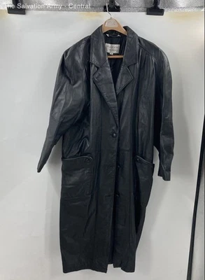 Brandon Thomas Mens Black Leather Long Sleeve Button Front Overcoat Size X-Large - Image 1 of 4