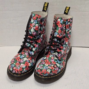 Dr Martens Leather 1460 Pascal Wild Poppy Floral Print Lace-up Combat Boots US10 - Picture 1 of 14
