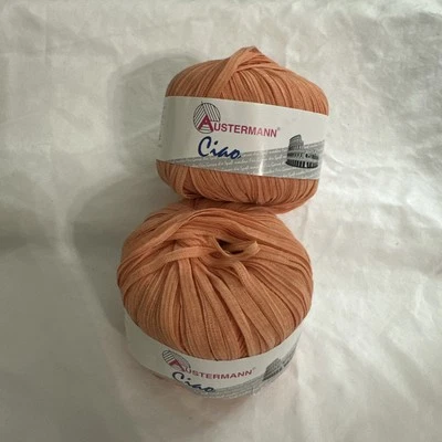 Vintage Austermann CIAO Ribbon Yarn Orange Cotton Blend 2 Cakes - Image 1 of 4