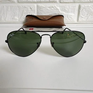 Ray-Ban RB3025 Aviator Large Metal L2823 58-14 3N Black Frame Green Lenses - Picture 1 of 23
