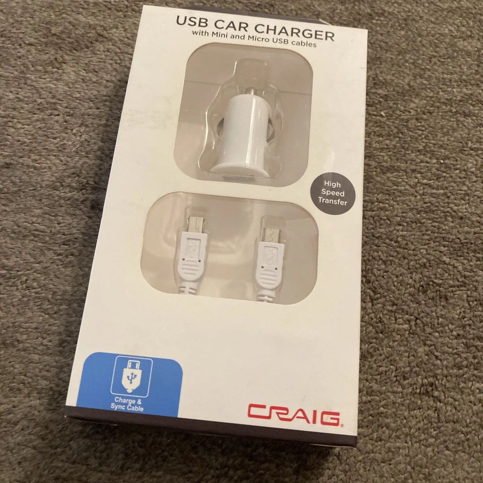 Craig USB Car Charger Mini & Micro Cables White - Image 1 of 1
