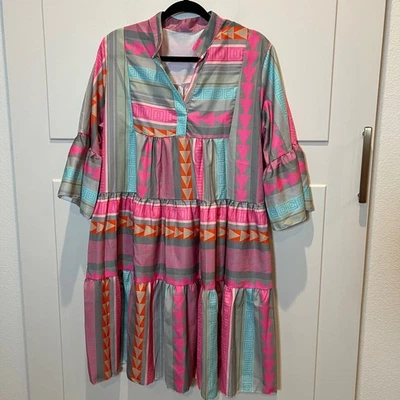 Maxi Vestido En Niveles Mujer L Estampado Geométrico Manga Campana Boho Vacaciones Suroeste Foto 1 de 4