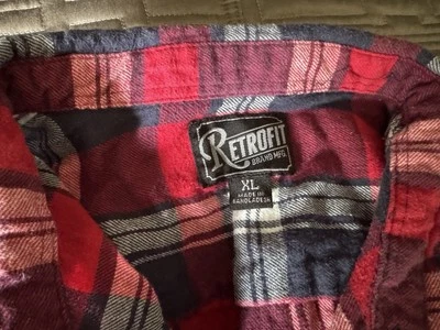 Camisa masculina retrô flanela manga longa cinza marrom xadrez botão para cima tamanho XL - Imagem 1 de 3