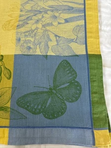 Mantel Williams Sonoma Jacquard 70 x 108" Amarillo Verde Azul Lino Algodón De Colección - Imagen 1 de 9