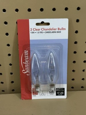 Vintage 2 Clear Sunbeam Chandelier Bulbs 60 Watts Candelabra - Image 1 of 2
