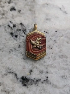 Vintage Franklin Mint Sterling/10K Gold Eagle Diamond Chip Tiger Eye Pendant  - Picture 1 of 7