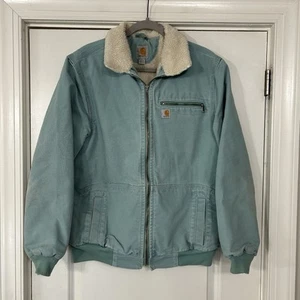 Carhartt Sherpa Lined Duck Canvas Jacket Women’s L (12/14) Light Blue 100816 464 - Picture 1 of 17