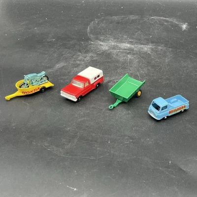Vtg Matchbox Lesney #6 Ford Truck, #38 Honda Trailer,#91 Trailer,& #60 Morris J2 - Image 1 of 4