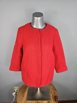 Talbots 6P Red 3/4 Sleeve Inverted Pleat Zip Front Textured Blazer Jacket - Image 1 of 4