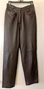 VTG Petite Sophisticate Dark Brown Leather Lined Pants 10 - Picture 1 of 6