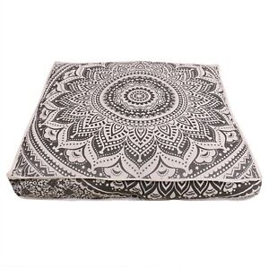 Mandala Floor Poufs Cover Gray Ombre Dog Pouf Cover Indian Tapestry Footstools